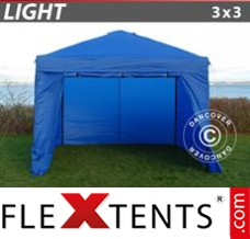 Schnellbauzelt FleXtents Light 3x3m Blau, mit 4 wänden