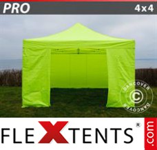 Schnellbauzelt FleXtents PRO 4x4m Neongelb/Grün, mit 4 wänden