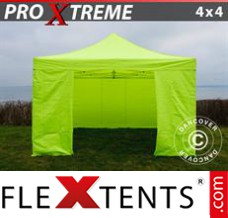 Schnellbauzelt FleXtents Xtreme 4x4m Neongelb/Grün, mit 4 wänden