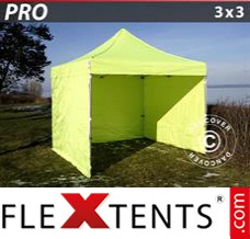 Schnellbauzelt FleXtents PRO 3x3m Neongelb/Grün, mit 4 wänden