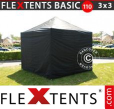 Schnellbauzelt FleXtents Basic 110, 3x3m Schwarz, mit 4 wänden