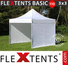 Schnellbauzelt FleXtents Basic 110, 3x3m Weiß, mit 4 wänden