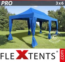Schnellbauzelt FleXtents PRO 3x6m Blau, inkl. 6 Vorhänge