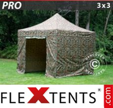 Schnellbauzelt FleXtents PRO 3x3m Camouflage, mit 4 wänden