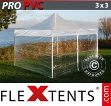 Schnellbauzelt FleXtents PRO 3x3m Transparent, mit 4 wänden