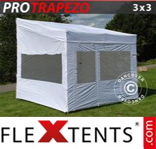 Schnellbauzelt FleXtents PRO Trapezo 3x3m Weiß, mit 4 wänden