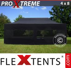 Schnellbauzelt FleXtents Xtreme 4x8m Schwarz, mit 6 wänden