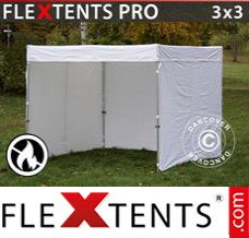 Schnellbauzelt FleXtents® PRO Exhibition mit Seitenwänden, 3x3m, Weiß, flammfest