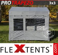 Schnellbauzelt FleXtents PRO Trapezo 3x3m Grau, mit 4 wänden