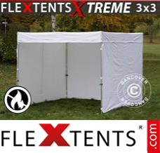 Schnellbauzelt FleXtents® Xtreme Exhibition mit Seitenwänden, 3x3m, Weiß, flammfest