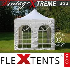 Schnellbauzelt FleXtents Xtreme Vintage Style 3x3m Weiß, mit 4 wänden
