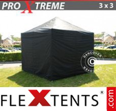 Schnellbauzelt FleXtents Xtreme 3x3m Schwarz, Flammenhemmend, mit 4 wänden