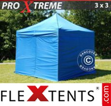 Schnellbauzelt FleXtents Xtreme 3x3m Blau, inkl. 4 wänden