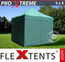 Schnellbauzelt FleXtents Xtreme 3x3m Grün, mit 4 wänden