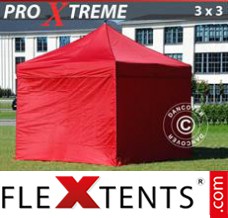 Schnellbauzelt FleXtents Xtreme 3x3m Rot, mit 4 wänden
