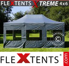 Schnellbauzelt FleXtents Xtreme 4x6m Grau, mit 8 wänden
