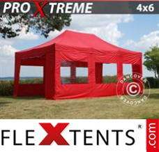 Schnellbauzelt FleXtents Xtreme 4x6m Rot, mit 8 wänden