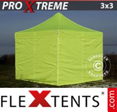 Schnellbauzelt FleXtents Xtreme 3x3m Neongelb/Grün, mit 4 wänden