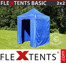 Schnellbauzelt FleXtents Basic, 2x2m Blau, mit 4 wänden