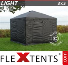 Schnellbauzelt FleXtents Light 3x3m Schwarz, mit 4 wänden