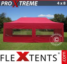 Schnellbauzelt FleXtents Xtreme 4x8m Rot, mit 6 wänden