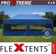 Schnellbauzelt FleXtents Xtreme 4x8m Blau, inkl. 6 wänden