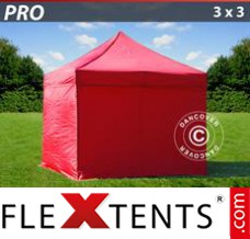Schnellbauzelt FleXtents PRO 3x3m Rot, mit 4 wänden