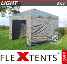 Schnellbauzelt FleXtents Light 3x3m Grau, mit 4 wänden