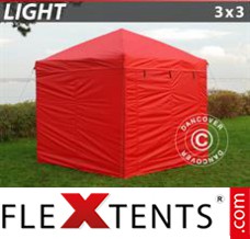 Schnellbauzelt FleXtents Light 3x3m Rot, mit 4 wänden