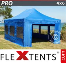Schnellbauzelt FleXtents PRO 4x6m Blau, mit 8 wänden