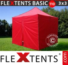 Schnellbauzelt FleXtents Basic 110, 3x3m Rot, mit 4 wänden