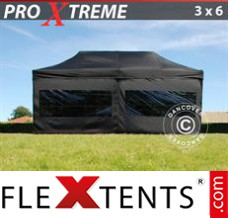Schnellbauzelt FleXtents Xtreme 3x6m Schwarz, mit 6 wänden