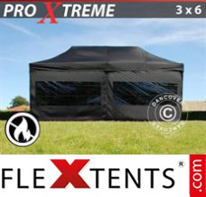 Schnellbauzelt FleXtents Xtreme 3x6m Schwarz, Flammenhemmend, mit 6 wänden