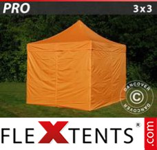 Schnellbauzelt FleXtents PRO 3x3m Orange, mit 4 wänden